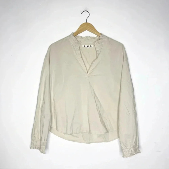Amo Rosa Ruffle Shirt In Pumice Size Large - Picture 2 of 8